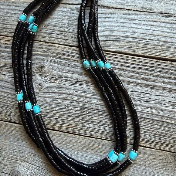 Sterling silver black onyx turquoise necklace 24 inch